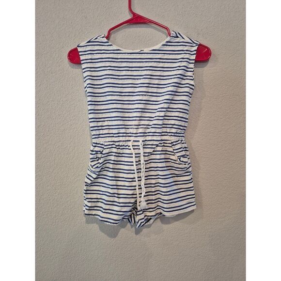 Janie & Jack Kids Seersucker Striped Romper Playsuit Size 6 Navy White - Picture 1 of 4